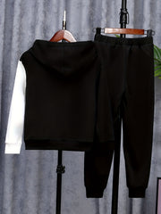 Poker K Pattern Boy's 2pcs Hoodie & Solid Sweatpants Set