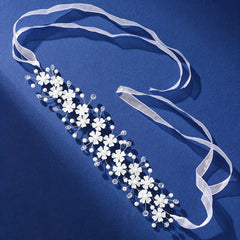 Crystal Pearl Flower Headband Ribbon Bridal Wedding Accessories