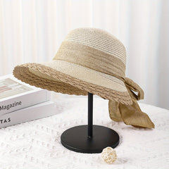 Wide Brim Straw Sun Hat Ribbon Bow Travel Beach Hat