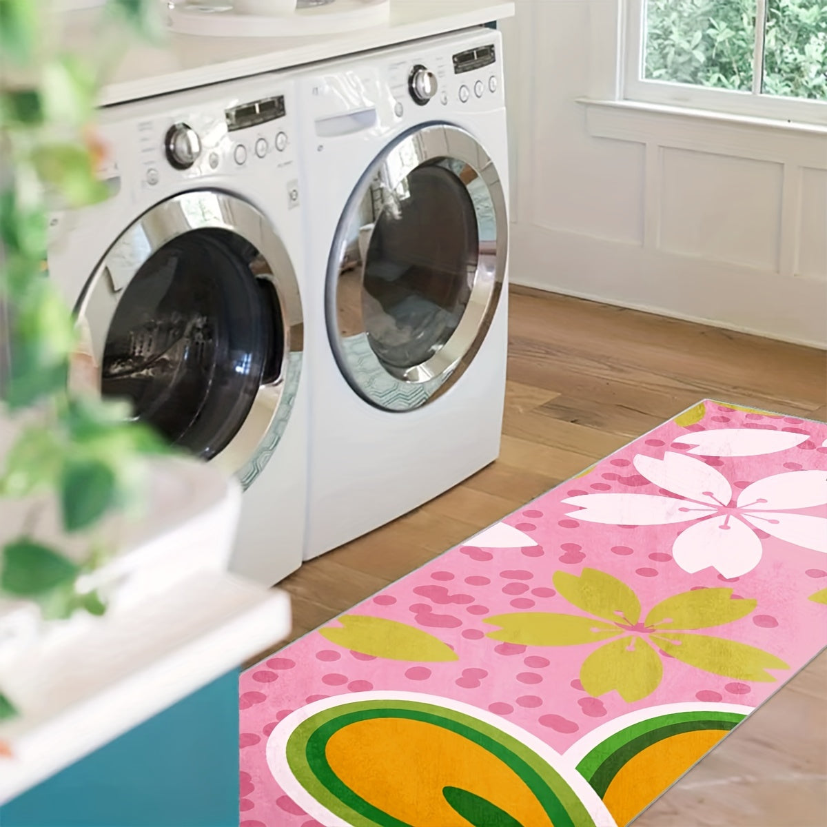Pink Cherry Blossoms Pattern Rug 2x10ft Hand Washable Polyester Mat