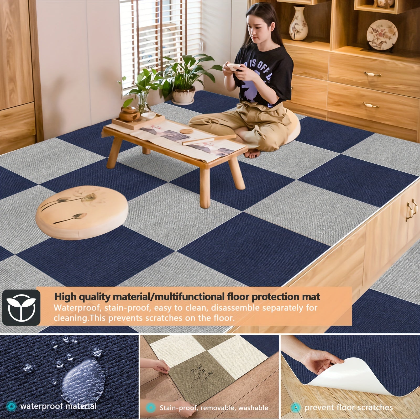 Anti-slip Square Carpet Sticker 30pcs Self-adhesive Floor Tile Stain Resistant