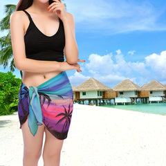 Coconut Tree Print Chiffon Beach Wrap Cover Up