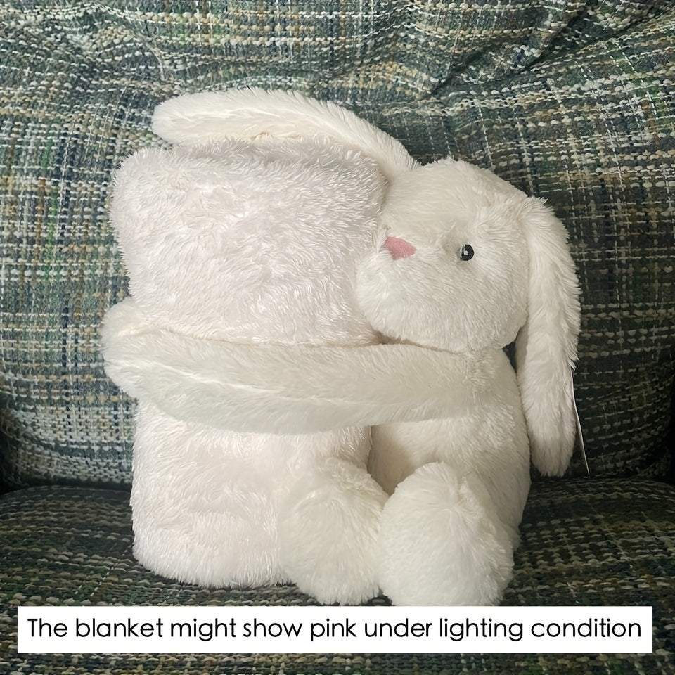 Fluffy Bunny Baby Stuffy Blanket Soother Office Bed Sofa Plane Blanket