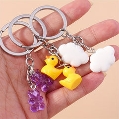 Cartoon Yellow Duck Keychain For Men, Candy Bear Cloud Bag Pendant