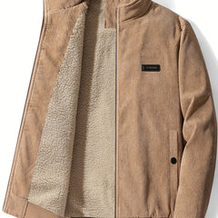 Men's Corduroy Cotton Jacket with Zip Up Collar