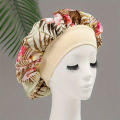 Flower Print Satin Bonnet Silk Hair Bonnet Lightweight Elastic Soft Sleep Cap