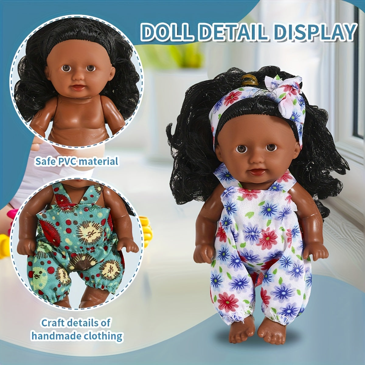 6pcs African Girl Doll Set with Clothes and Curly Hair for Children 3-8