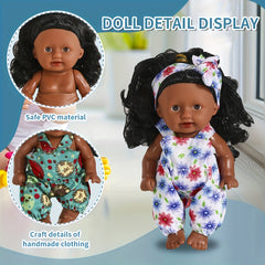 6pcs African Girl Doll Set with Clothes and Curly Hair for Children 3-8