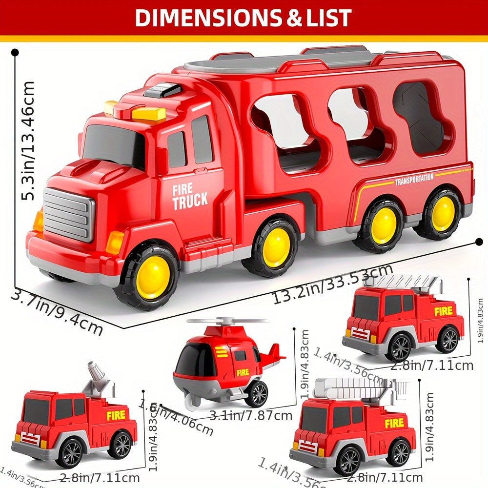 Fire Truck Set: 5 Large Double Decker, 4 Small Extinguishers, 1 Urban Vehicle