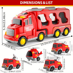Fire Truck Set: 5 Large Double Decker, 4 Small Extinguishers, 1 Urban Vehicle