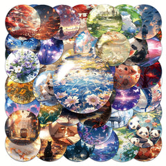 50pcs Small World in Cartoon Bottle Series Stickers Waterproof DIY Pack