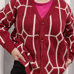 Geo Pattern Long Sleeve Knitted Cardigan