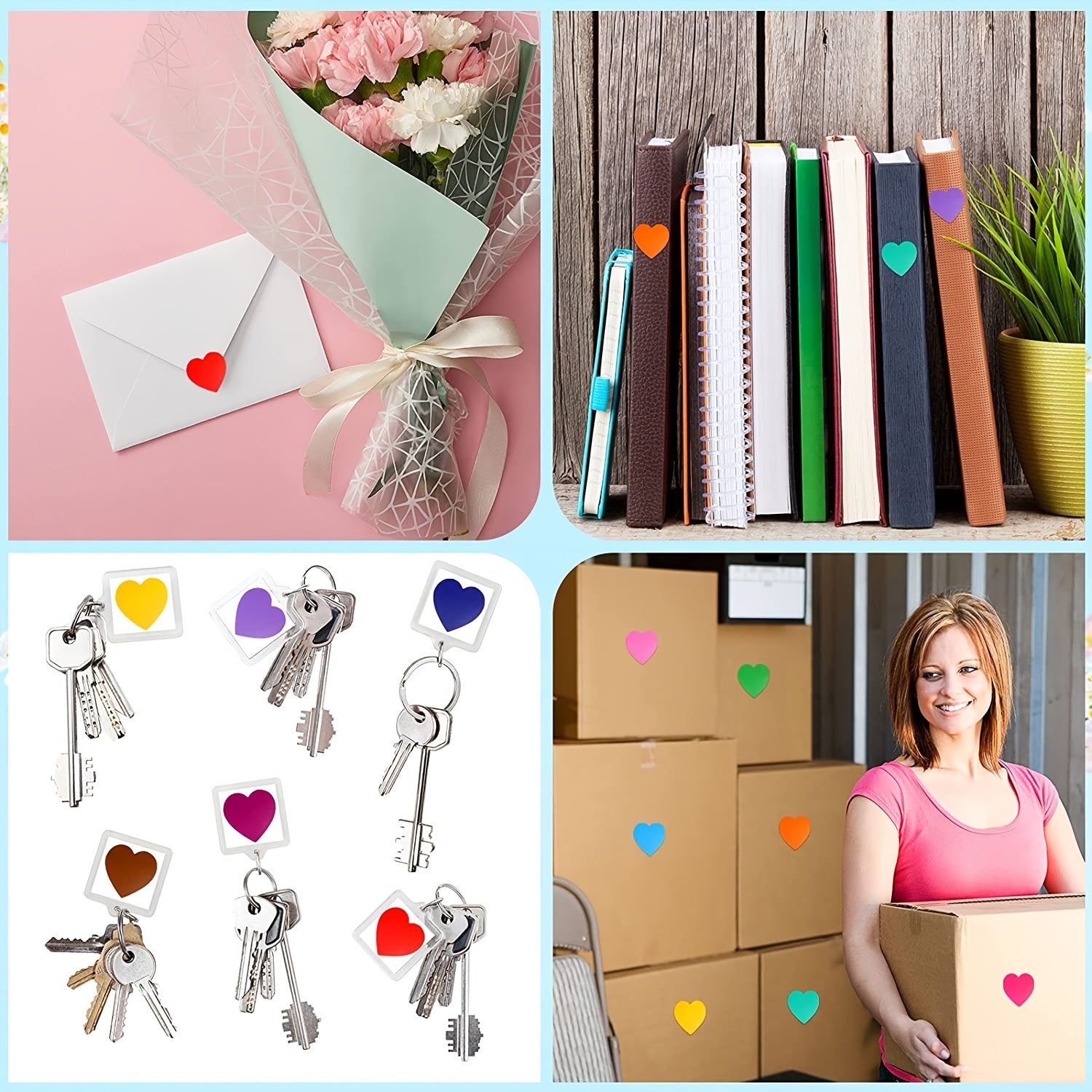 500pcs Heart Shaped Stickers 9 Colors Office Classroom Student Use