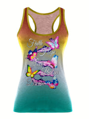 Butterfly Print Sleeveless T Shirt Women's Tops
