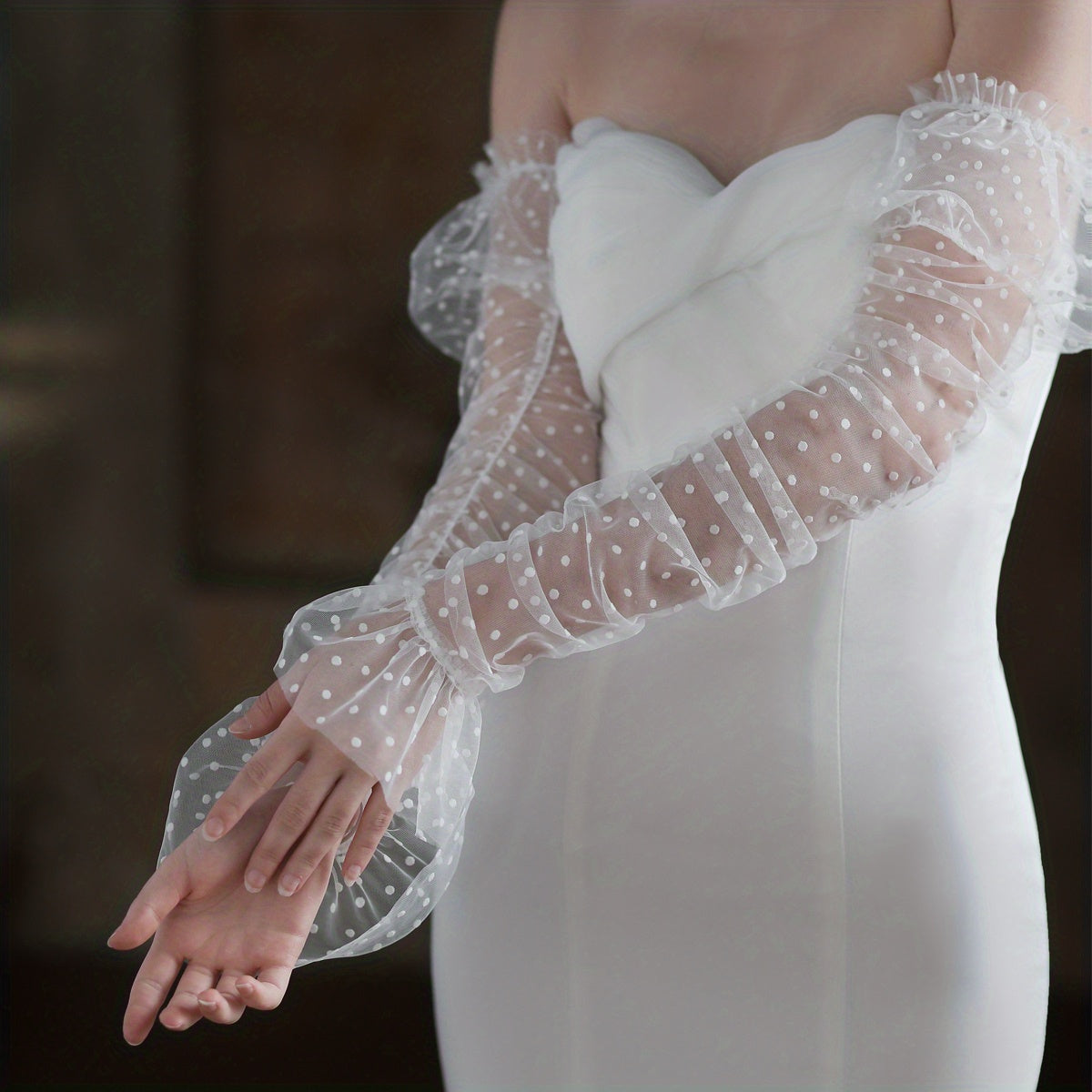 Polka Dotted Long Gloves for Wedding