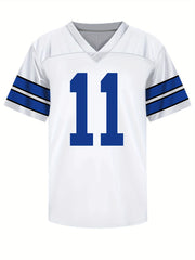 Men's 11 Football Jersey V Neck Short Sleeve Breathable Embroidery Rugby Sweatsh