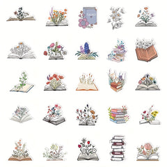50pcs Books & Flower Stickers for Phone Laptop Refrigerator Skateboard