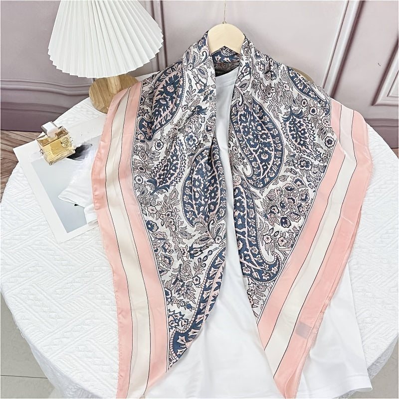 Floral Print Silk Square Scarf Bandana for Women