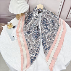 Floral Print Silk Square Scarf Bandana for Women