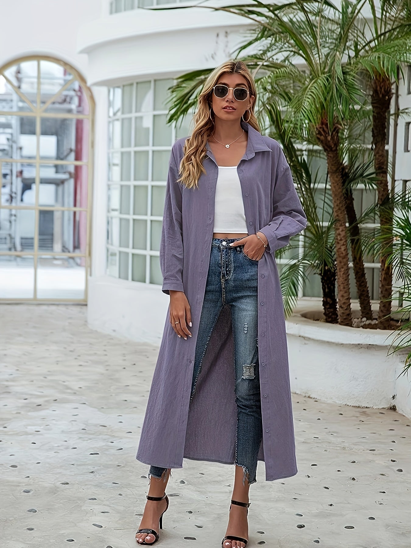 Casual Blouse Women's Plus Solid Button Up Long Sleeve Lapel Collar