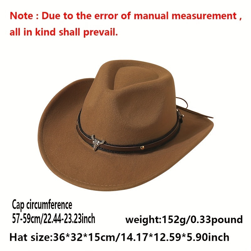 Western Cowboy Hat Glasses Set Belt Decor Fedora Cap & Gradient Sunglasses