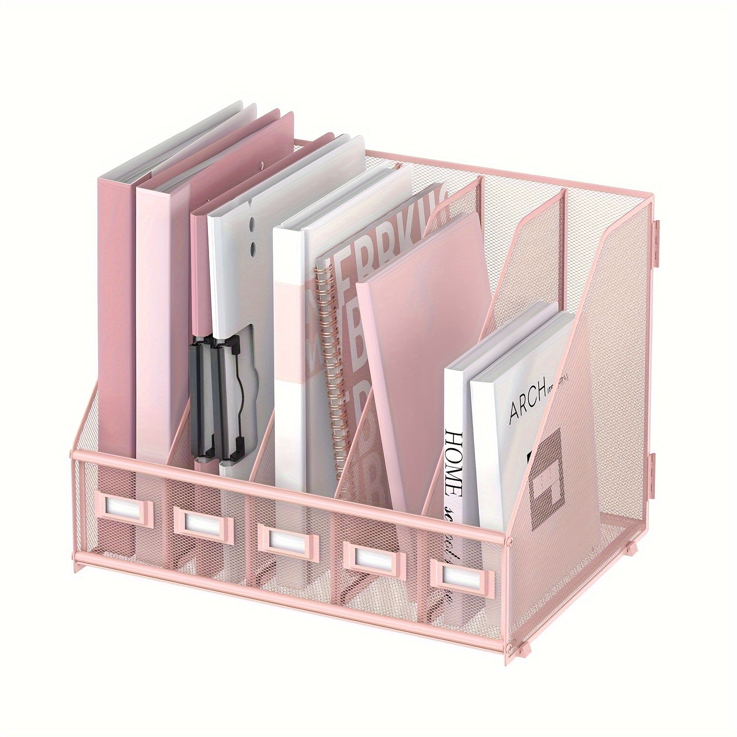 Metal Desk Magazine File Holder 5 Vertical Compartments Rack Organizer