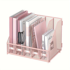 Metal Desk Magazine File Holder 5 Vertical Compartments Rack Organizer
