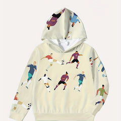 Football Player Print Kid's Hoodie Pullover Casual Hooded Long Sleeve Top
