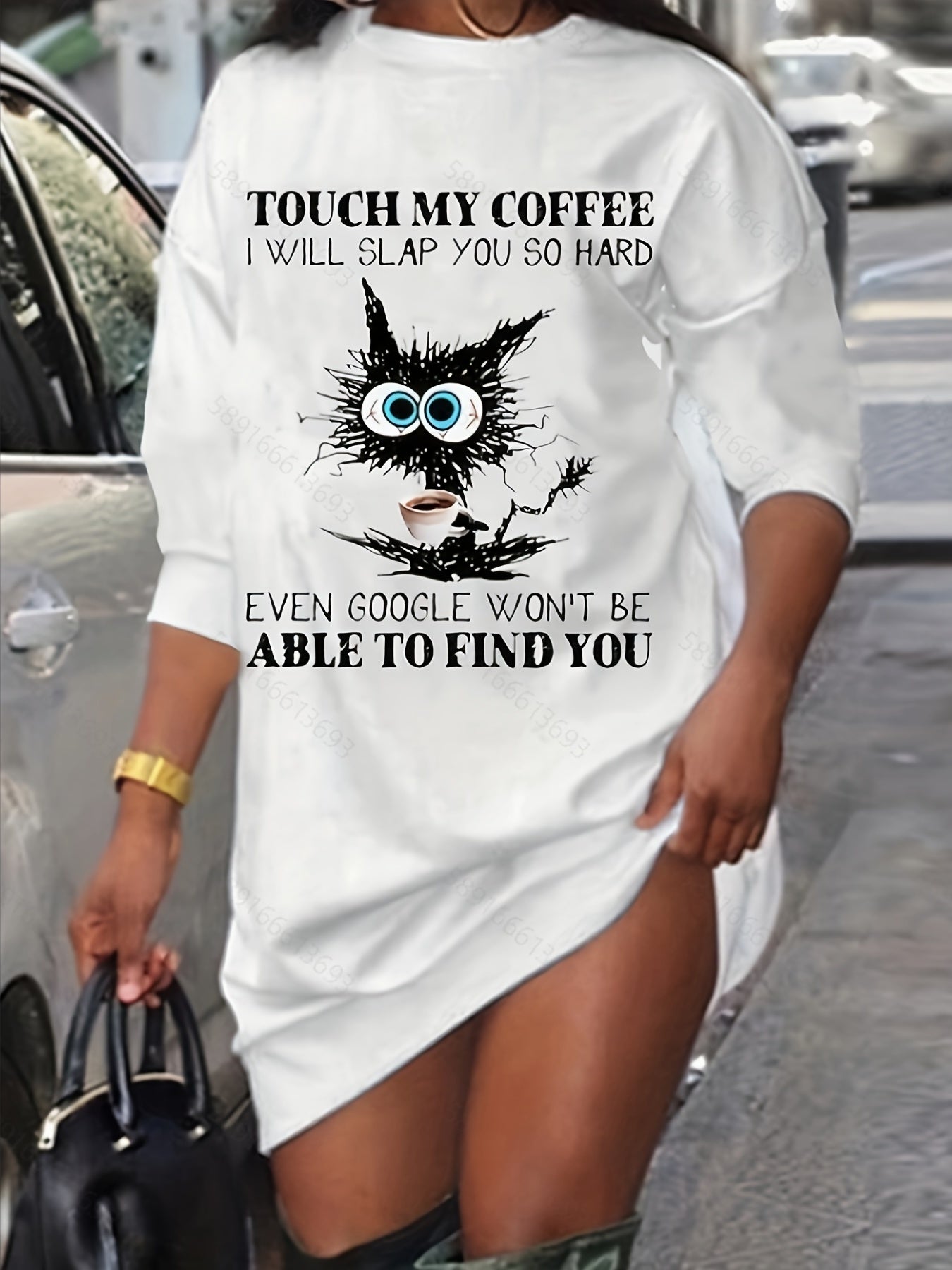 Women's Cute Cat Print Sweatshirt Dress