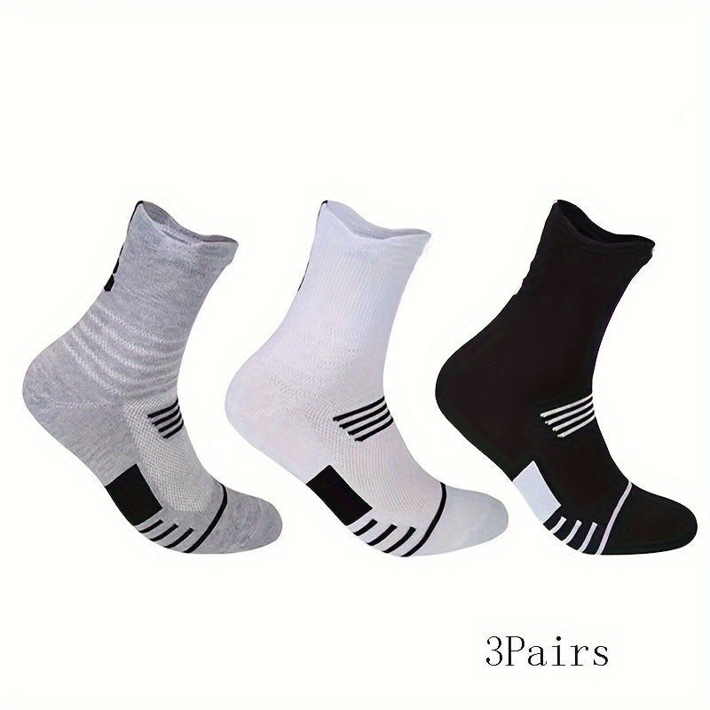 6 Pairs Men's Mid Crew Sport Socks Absorbent Breathable For Basketball Running