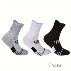 6 Pairs Men's Mid Crew Sport Socks Absorbent Breathable For Basketball Running
