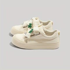 Women's Bear Decor Platform Canvas Sneakers Lace Up Skate Shoes