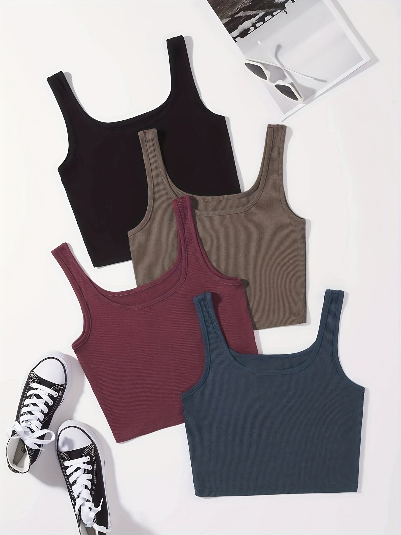 4 Pcs Set Crop Tank Top High Stretch Workout Yoga Gym Tank Top