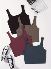 4 Pcs Set Crop Tank Top High Stretch Workout Yoga Gym Tank Top