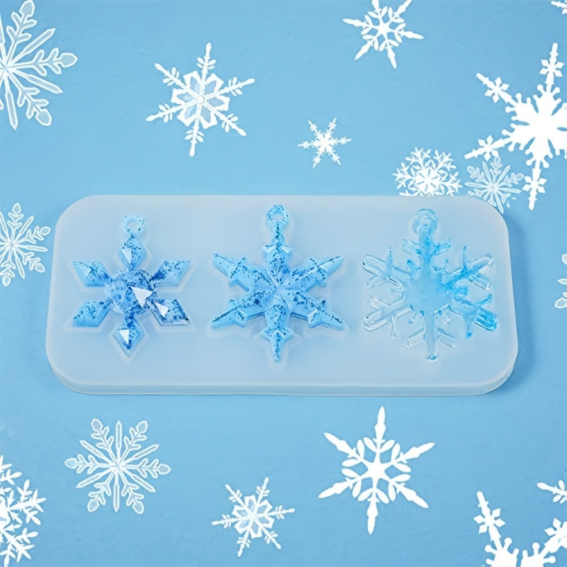 3 Snowflake Silicone Moulds DIY Pendant Resin Casting Mold Holiday Craft
