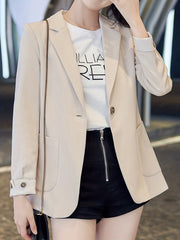Solid Button Front Roll Up Blazer Casual Long Sleeve Blazer