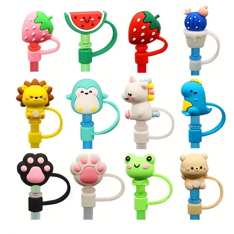 8pcs Silicone Straw Tips Cover Reusable Dust Seal Straw Cover - Cartoon Design