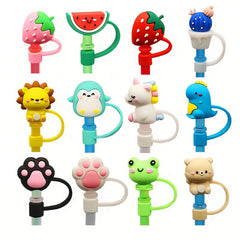 8pcs Silicone Straw Tips Cover Reusable Dust Seal Straw Cover - Cartoon Design