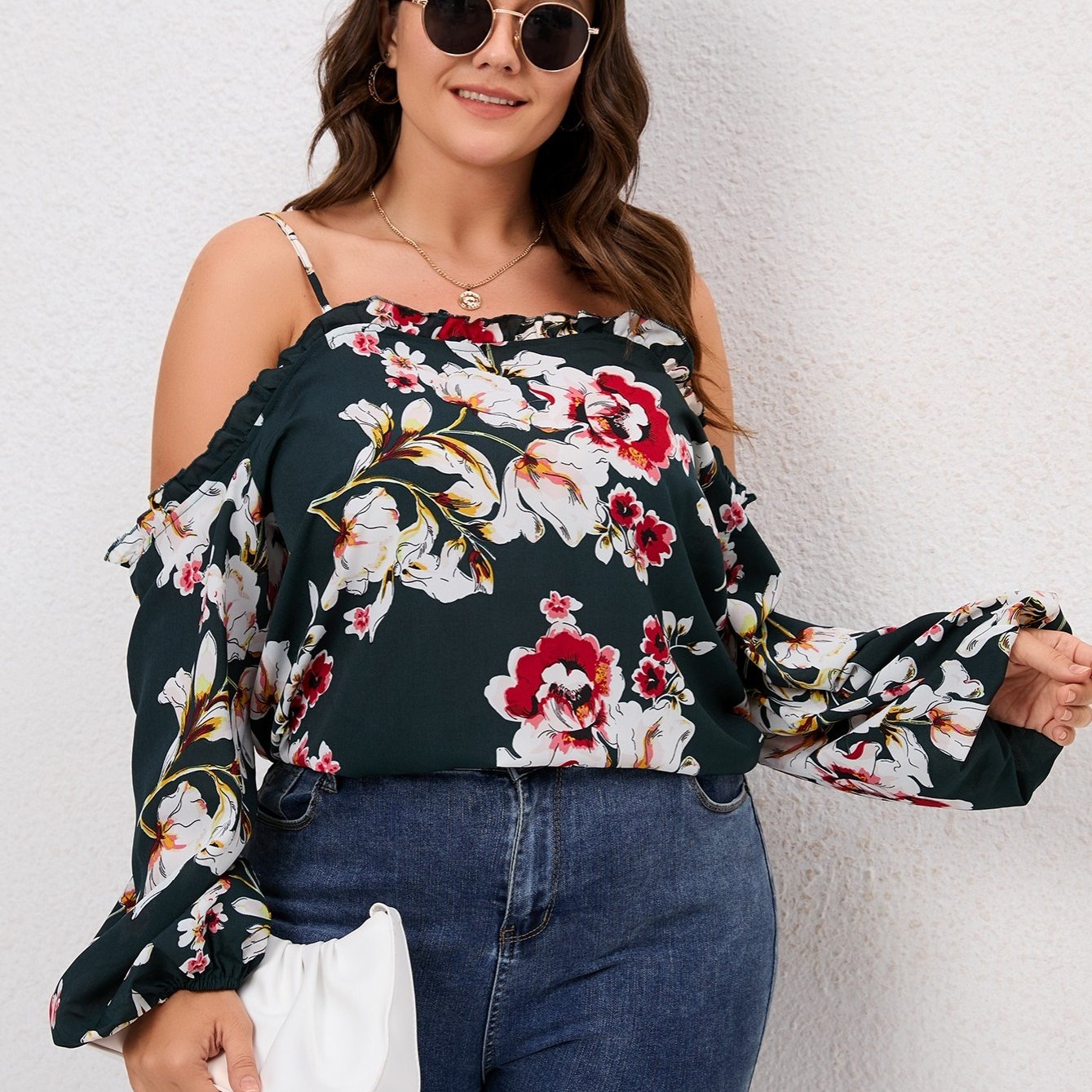 Floral Cold Shoulder Blouse Spring Fall Shirt