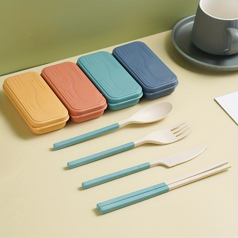 4pcs Reusable Utensils Set With Case for Camping, Picnic, Travel