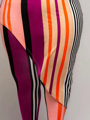 Colorblock Striped Print Longline Tops & Skinny Pants Set