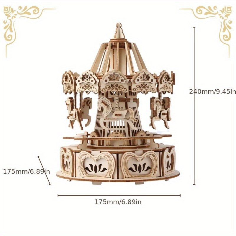 DIY Wooden Horse Music Box 3D Puzzle Educational Gift