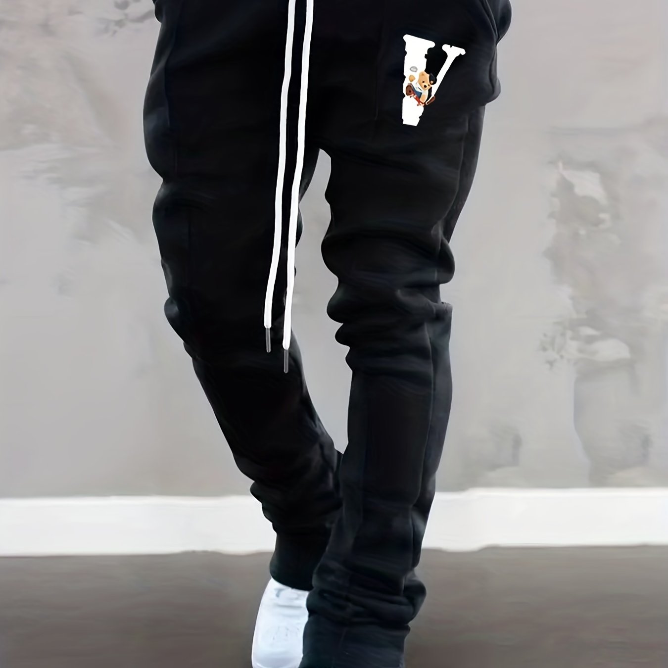 Cartoon Bear Pattern Slim Fit Flared Joggers