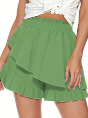 Ruffle Trim Asymmetrical Shorts High Waist Solid Summer Shorts