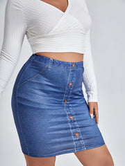 Denim Print High Waist Mini Skirt Women's Plus High Stretch