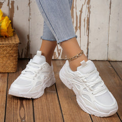 Solid Chunky Sneakers Heighten Lightweight Flying Woven Shoes
