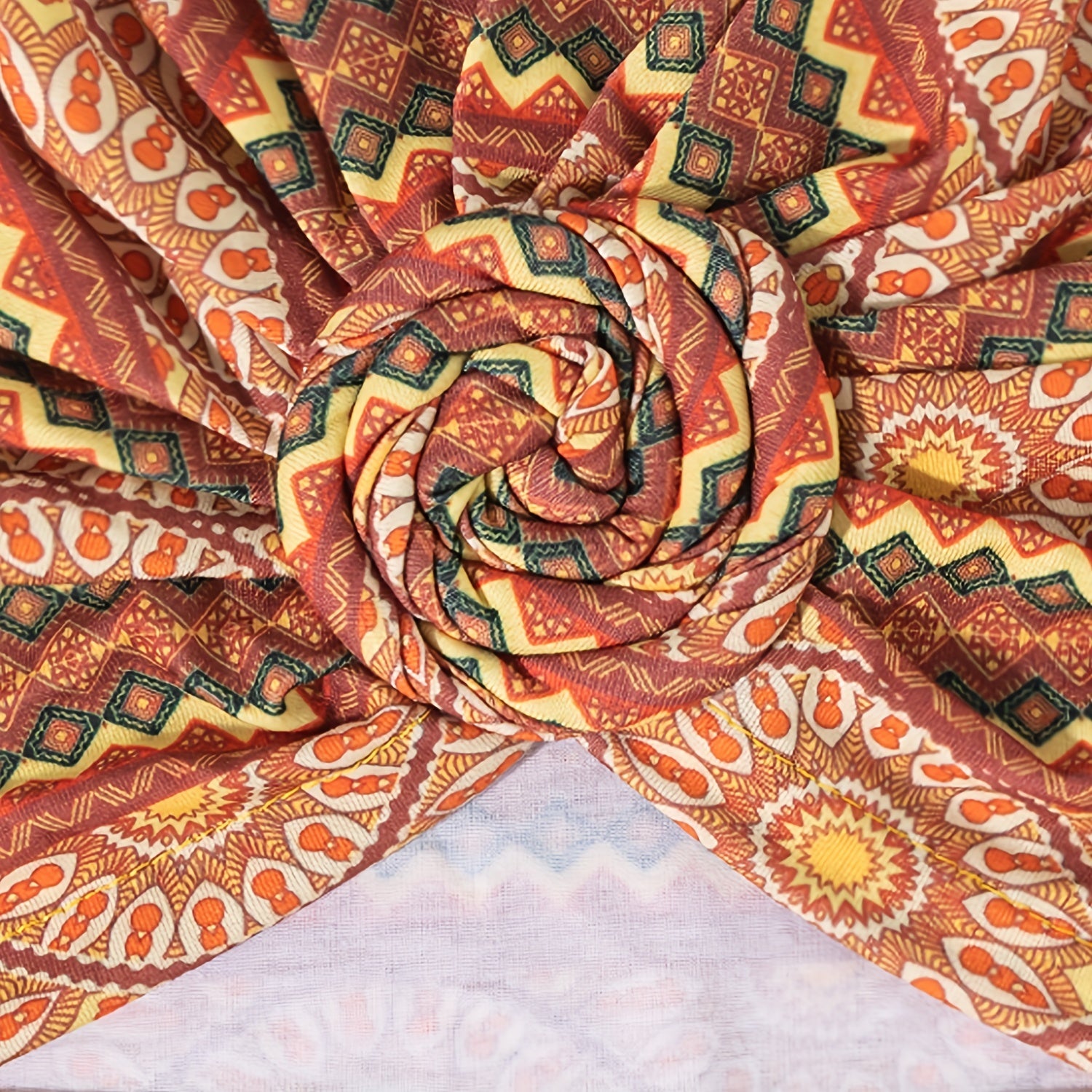 Yellow Boho Floral Twist Turban Cap Pre Tied Bonnet Women Headwrap