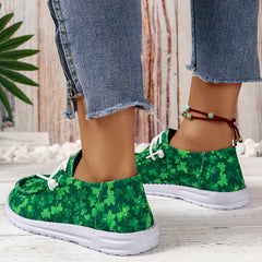 Green Floral Pattern Slip On Flat Shoes Women's Shallow Mouth Casual Shoes