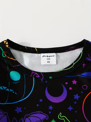 Girls Halloween 2pcs Pajamas Set Pumpkin Bats Print Long Sleeve