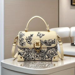 Floral Embroidered Crossbody Bag with Golden Hardware